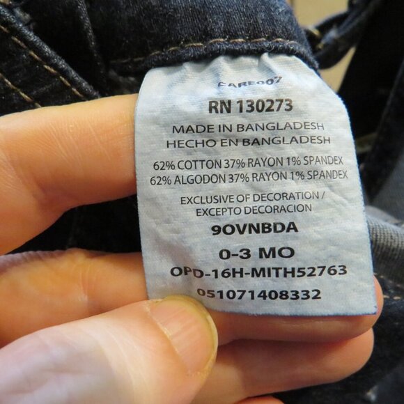 Baby Wrangler Jeans Blue Jean Overalls 0-3mts working pockets metal hardware - Picture 10 of 11